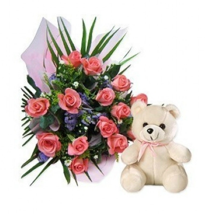 Roses and teddy bear